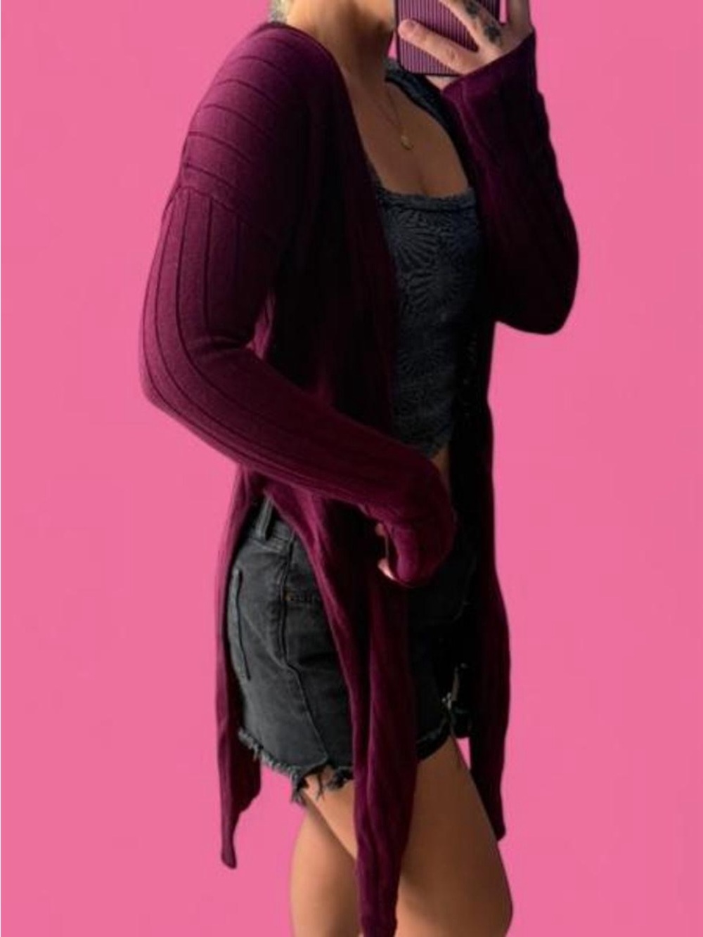 Free People Burgundy Ribbed Long Cardigan Size XS